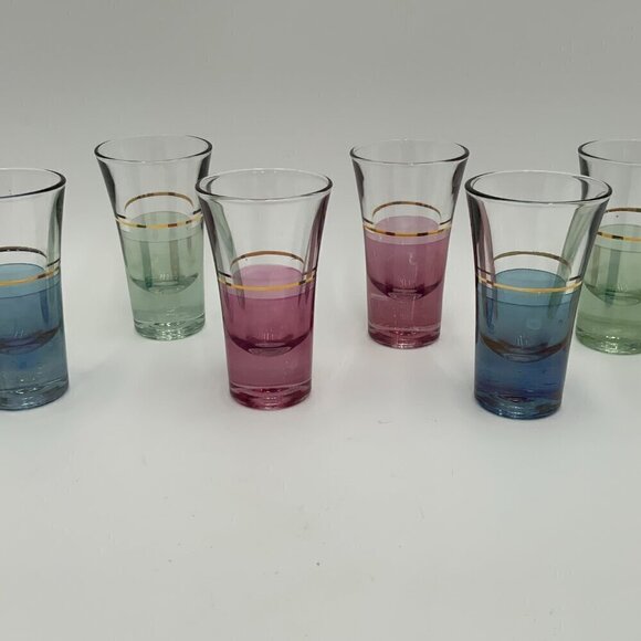 Made in Italy Flash Painted w/ Gold Stripe Cordial Shot Glasses Set of 6 - Picture 4 of 5